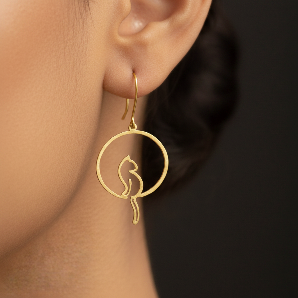 Orbit - Cat Brass Earrings