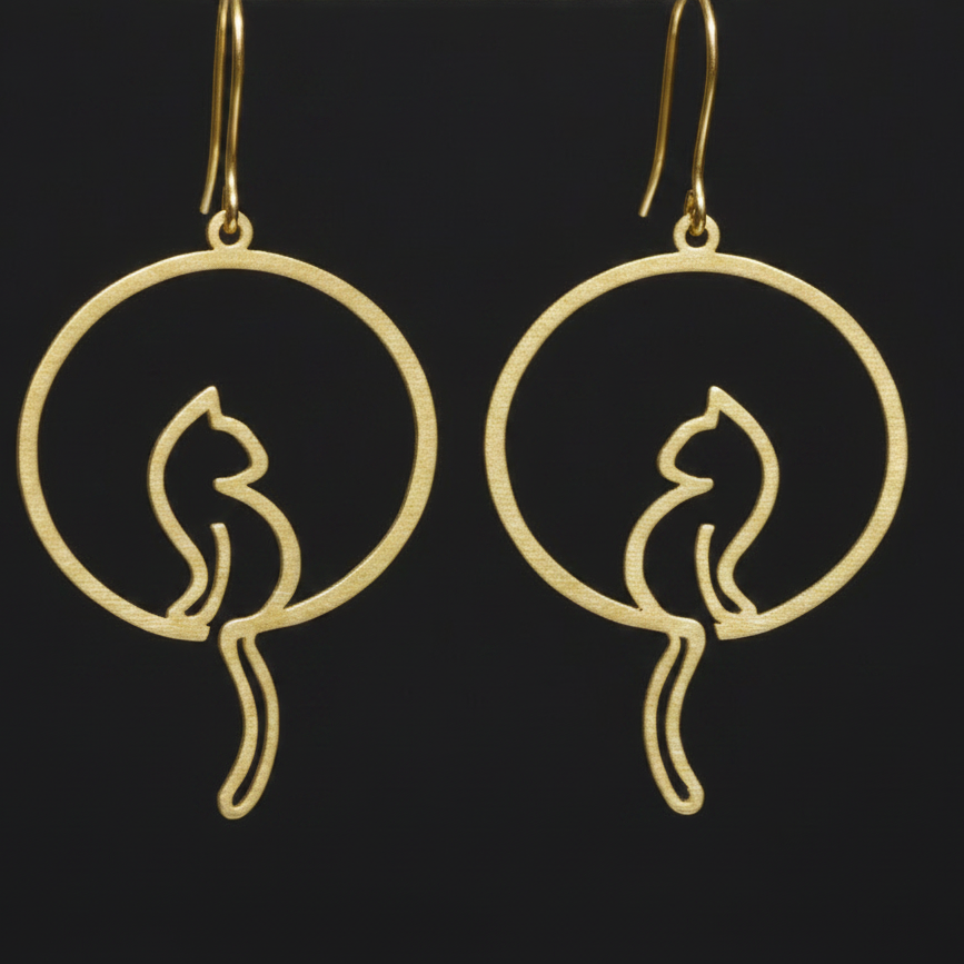 Orbit - Cat Brass Earrings