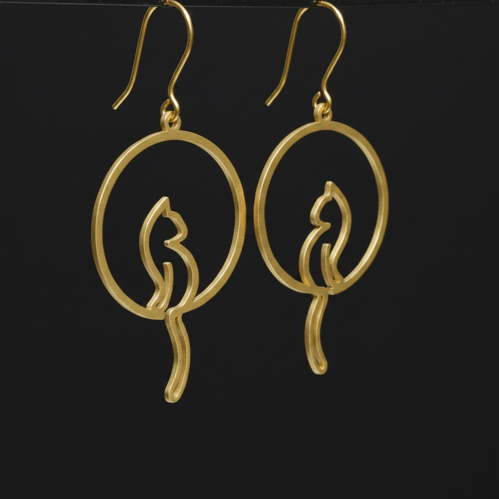 Orbit - Cat Brass Earrings