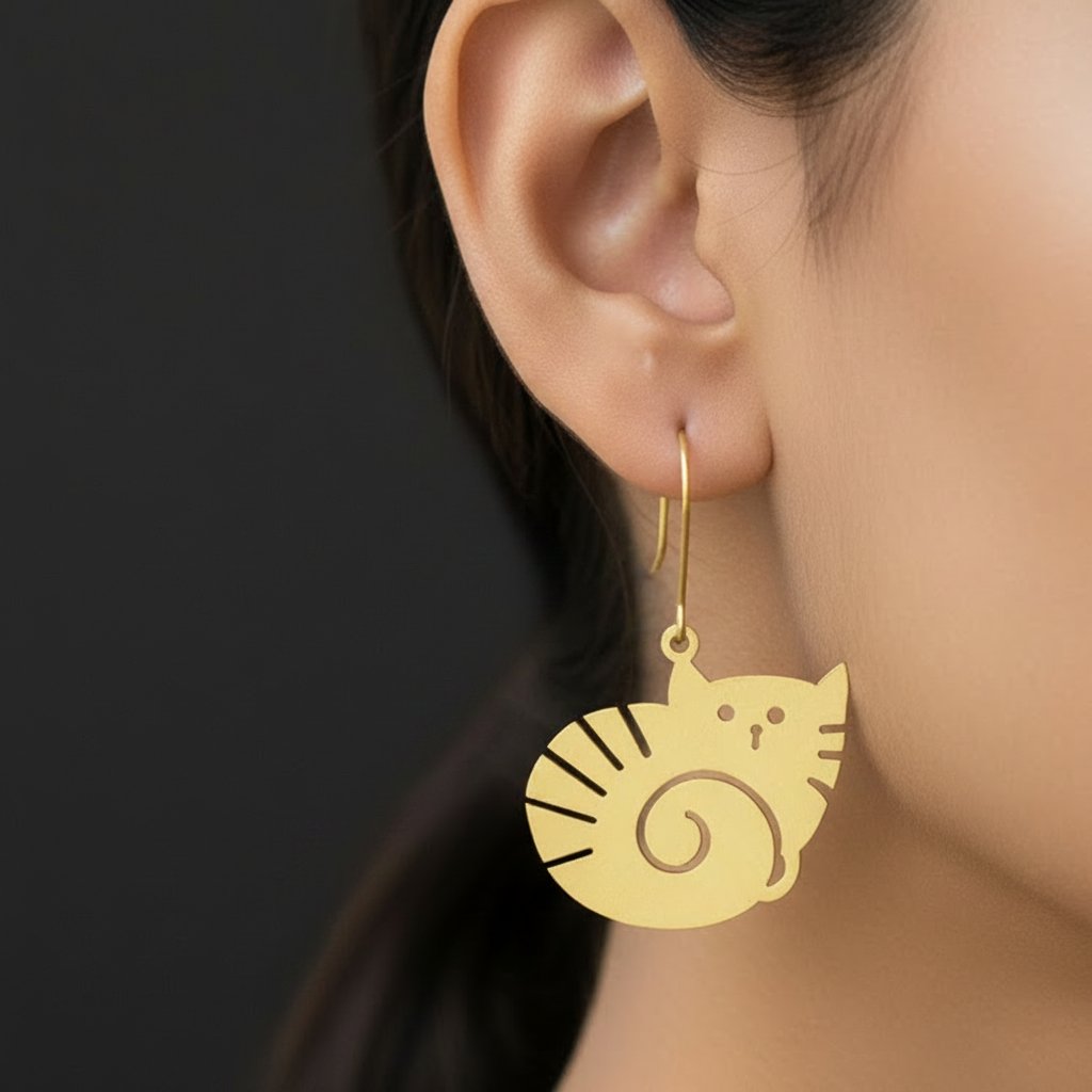 Twirl - Cat Brass Earrings