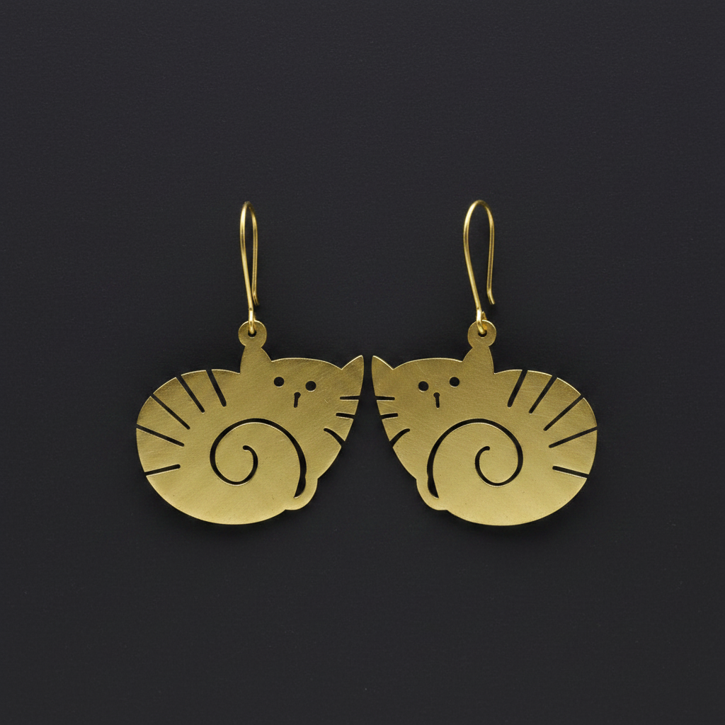 Twirl - Cat Brass Earrings
