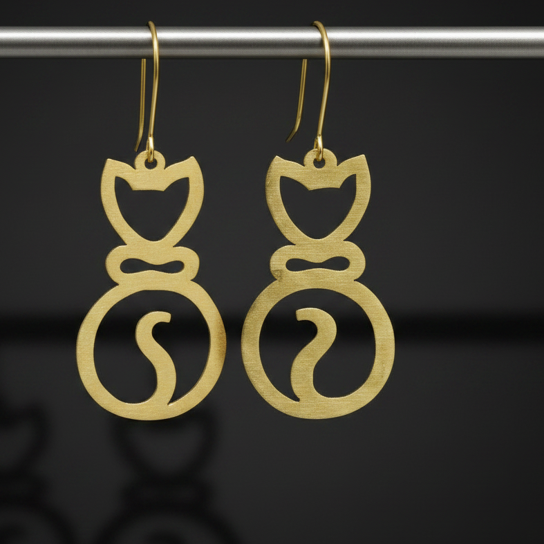 Dapper - Cat Brass Earrings