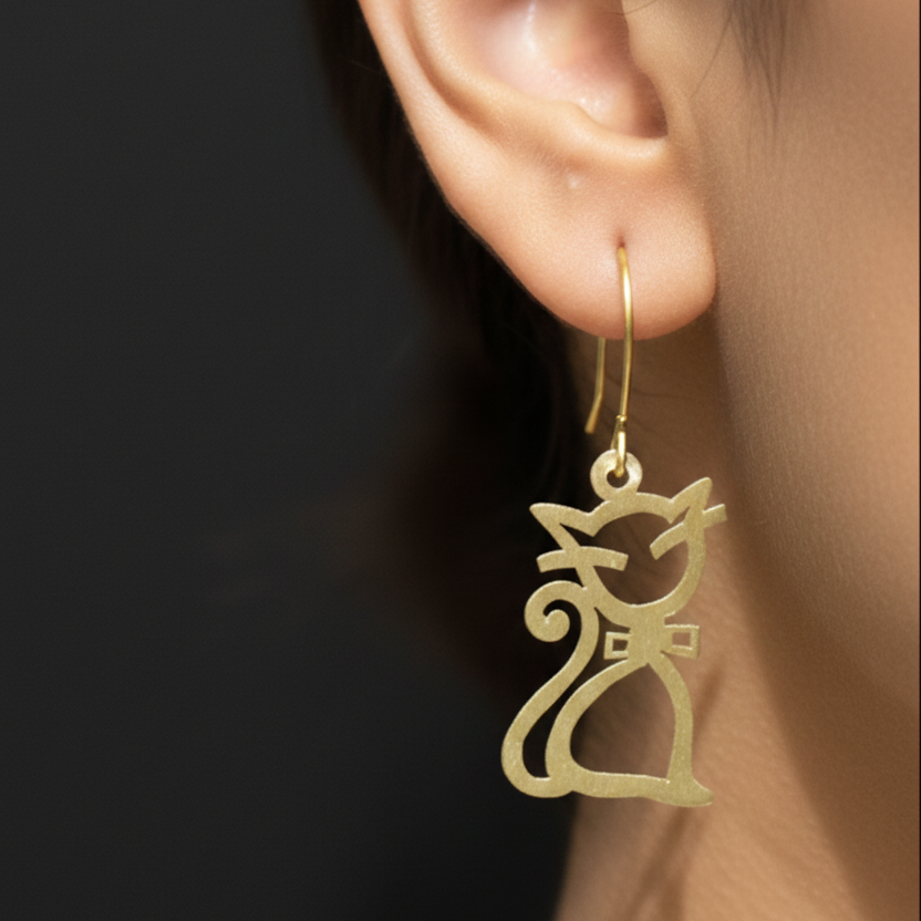 Whiskers - Cat Brass Earrings