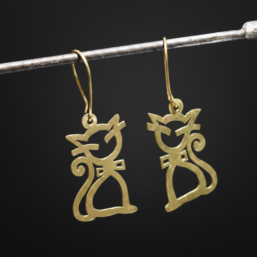 Whiskers - Cat Brass Earrings