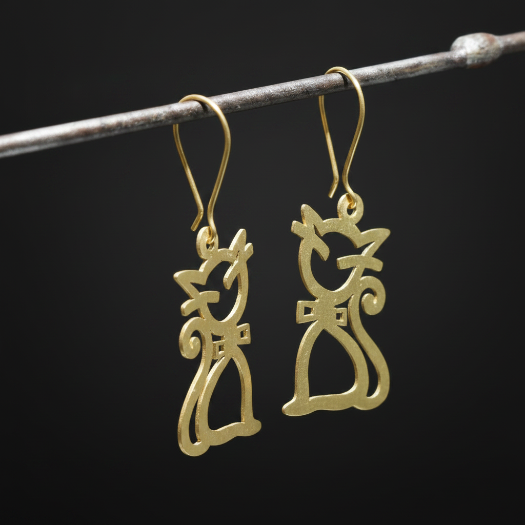 Whiskers - Cat Brass Earrings