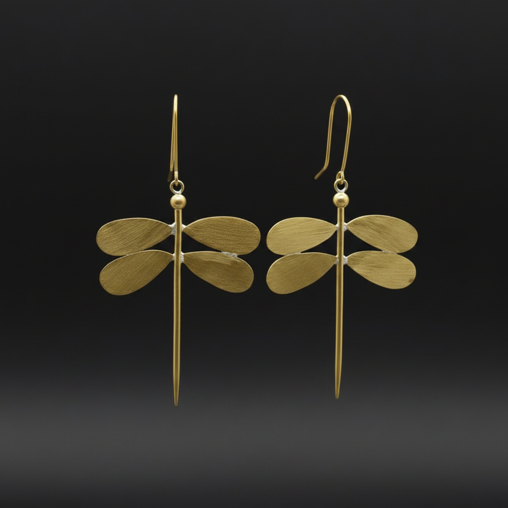 Flutter - Dragonfly Brass Earrings