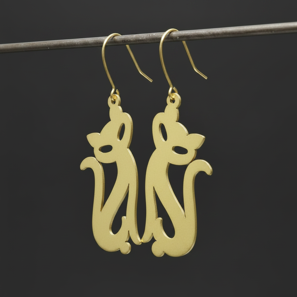 Meow - Cat Brass Earrings