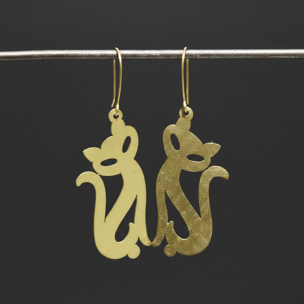 Meow - Cat Brass Earrings