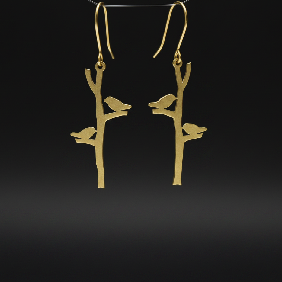 Aviary - Bird Brass Earrings