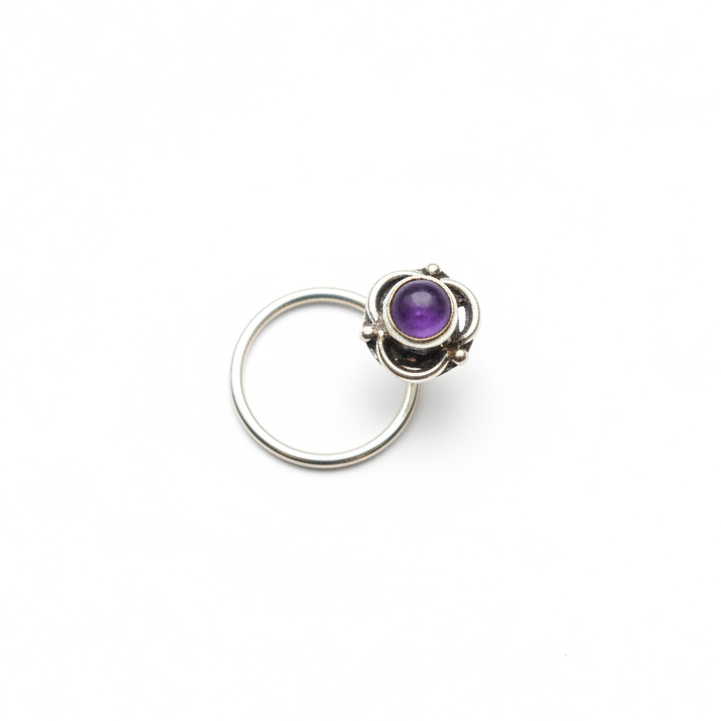 Amethyst Flower Nose Pin – 925 Sterling Silver