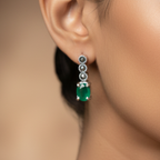Pure Silver Marcasite & Green Onyx Earrings with Pushback