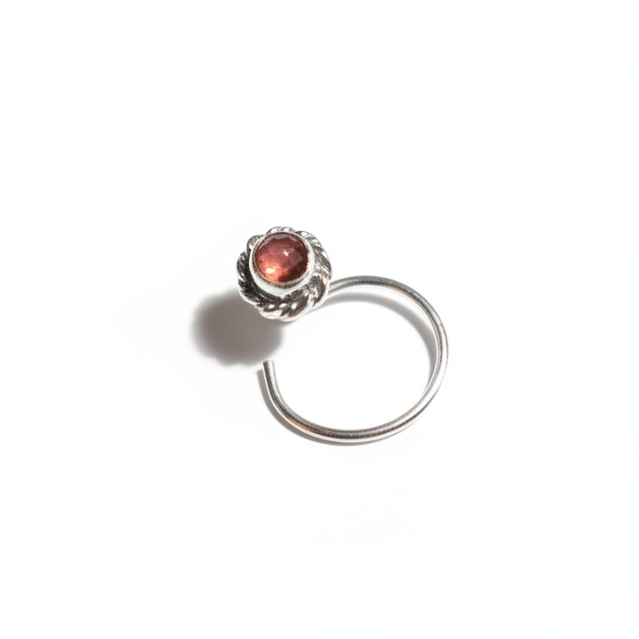 Round Garnet Nose Pin – 925 Sterling Silver