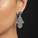 Pure Silver Marcasite Hamsa Hand Earrings