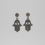 Pure Silver Marcasite Hamsa Hand Earrings