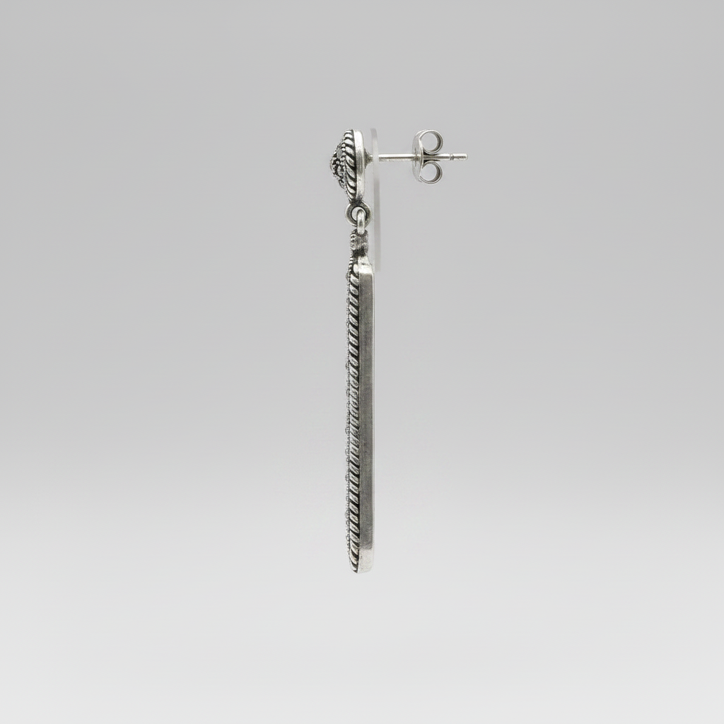 Pure Silver Marcasite Long Pattern Earrings