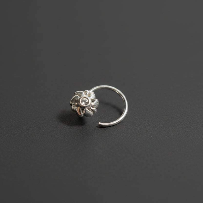 Oxidised Floral Nose Pin – 925 Sterling Silver