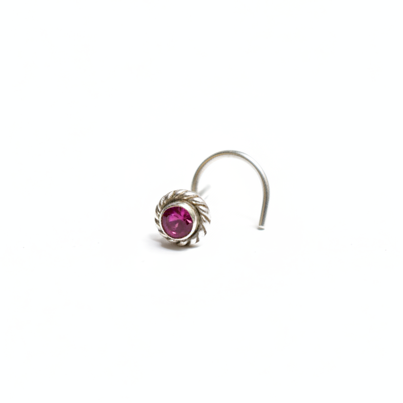 Filigree Ruby Nose Pin – 925 Sterling Silver