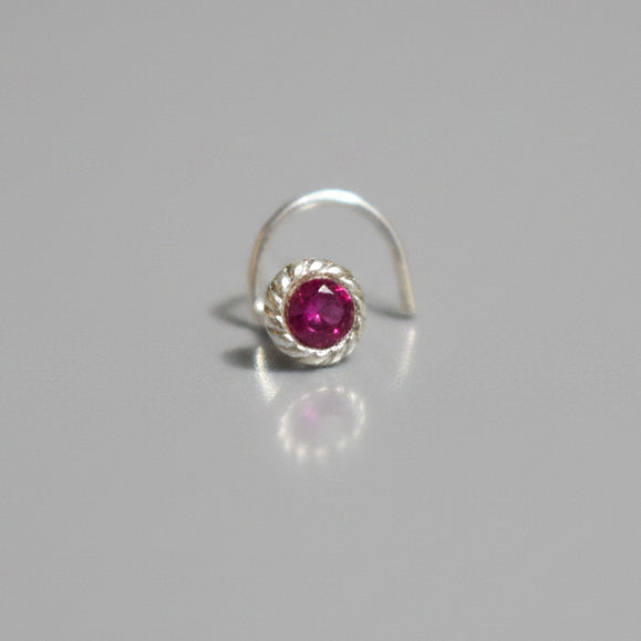 Filigree Ruby Nose Pin – 925 Sterling Silver