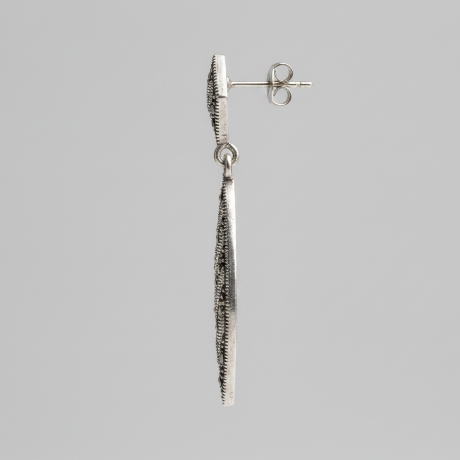 Pure Silver Marcasite Leaf Pattern Earrings