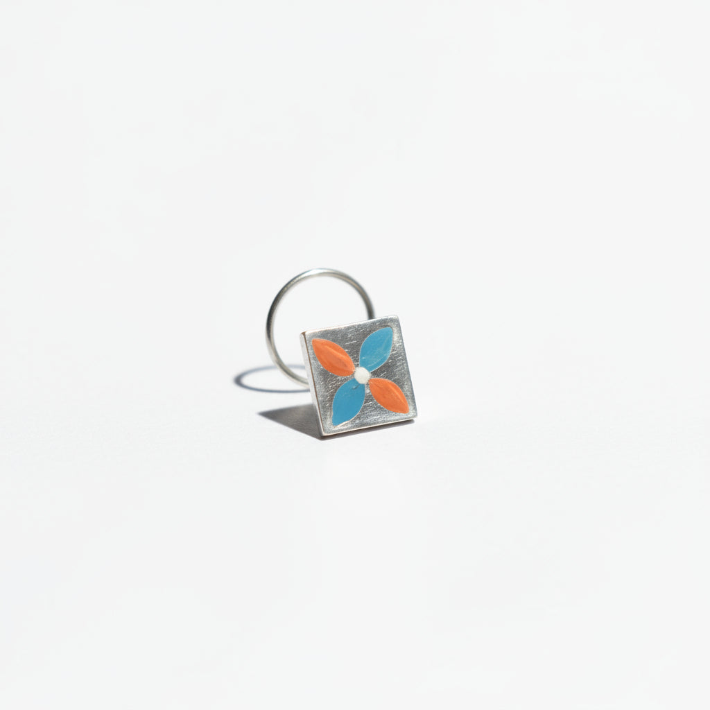 Handpainted Square Blossom Silver Nosepin