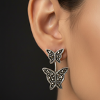 Pure Silver Marcasite Double Butterfly Earrings
