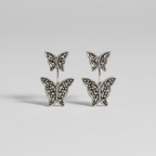 Pure Silver Marcasite Double Butterfly Earrings