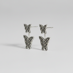 Pure Silver Marcasite Double Butterfly Earrings