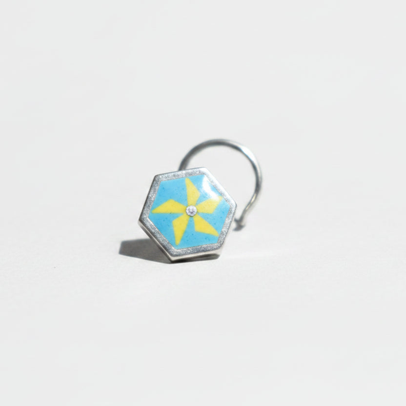 Handpainted Teal Pinwheel Silver Nosepin