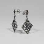 Pure Silver Marcasite Rhombus Pattern Earrings