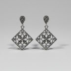 Pure Silver Marcasite Rhombus Pattern Earrings
