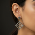 Pure Silver Marcasite Rhombus Pattern Earrings