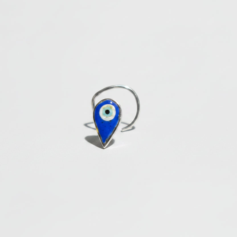 Handpainted Azure Teardrop Silver Nosepin