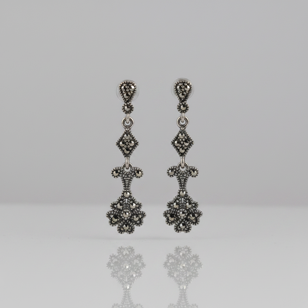 Pure Silver Marcasite Floral Earrings