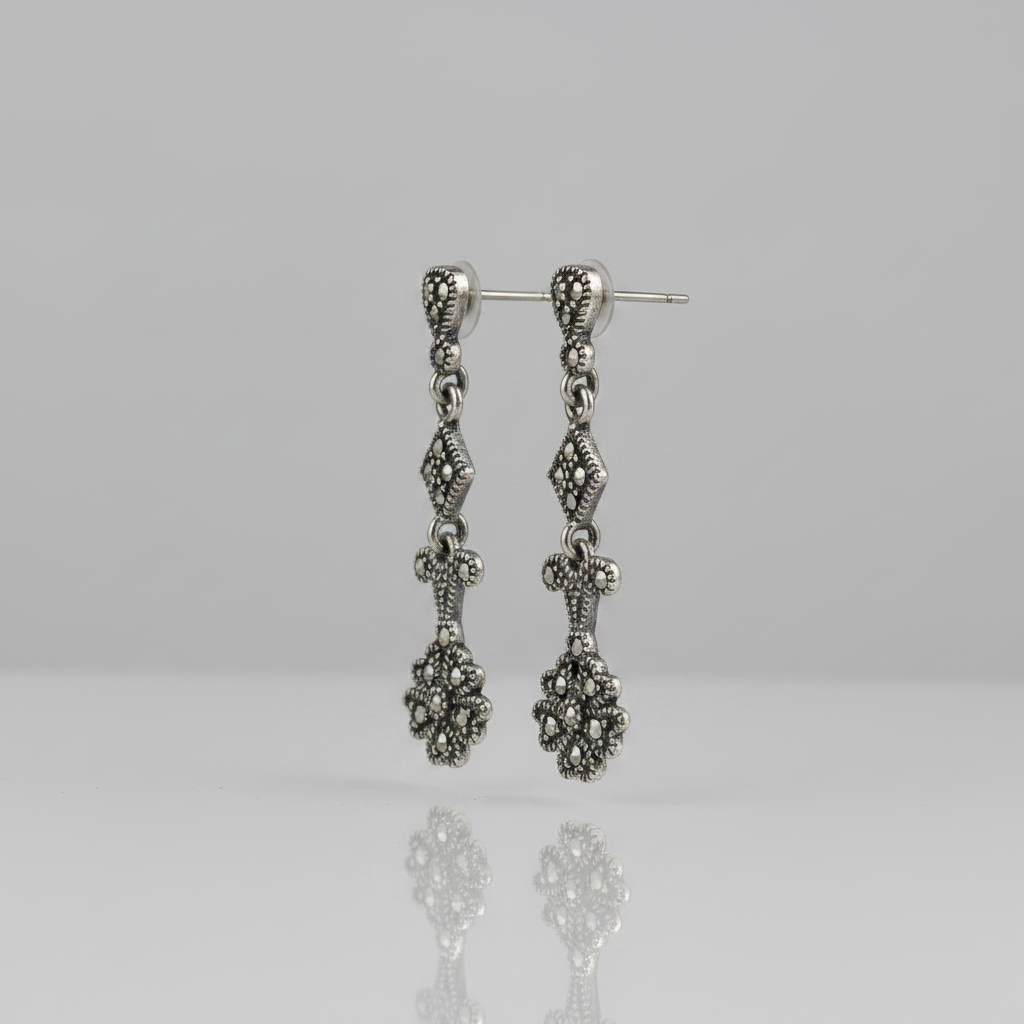 Pure Silver Marcasite Floral Earrings