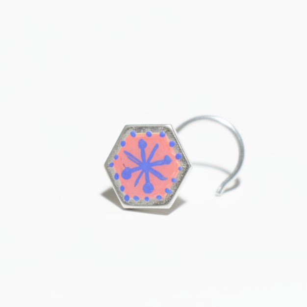 Handpainted Pink Snowflake Silver Nosepin