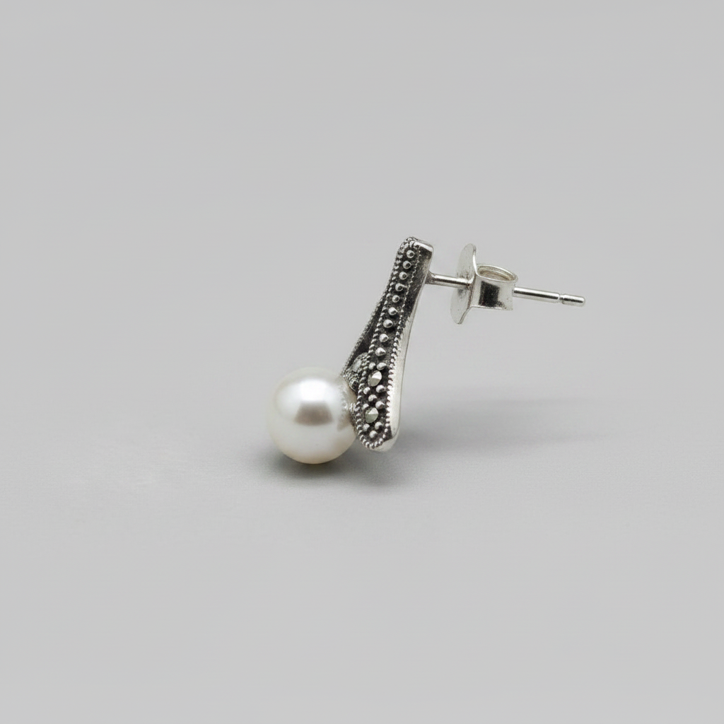 Pure Silver Abstract Pearl Earrings