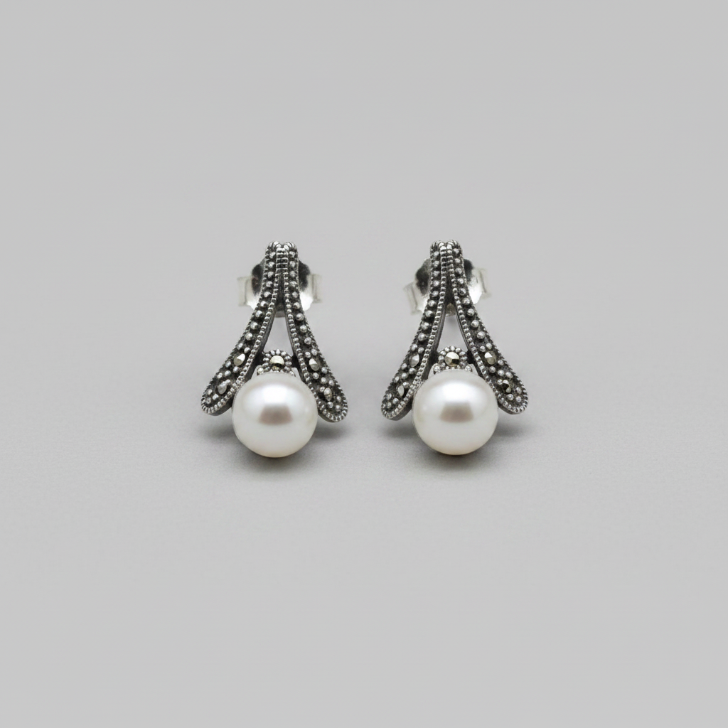 Pure Silver Abstract Pearl Earrings