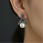 Pure Silver Abstract Pearl Earrings