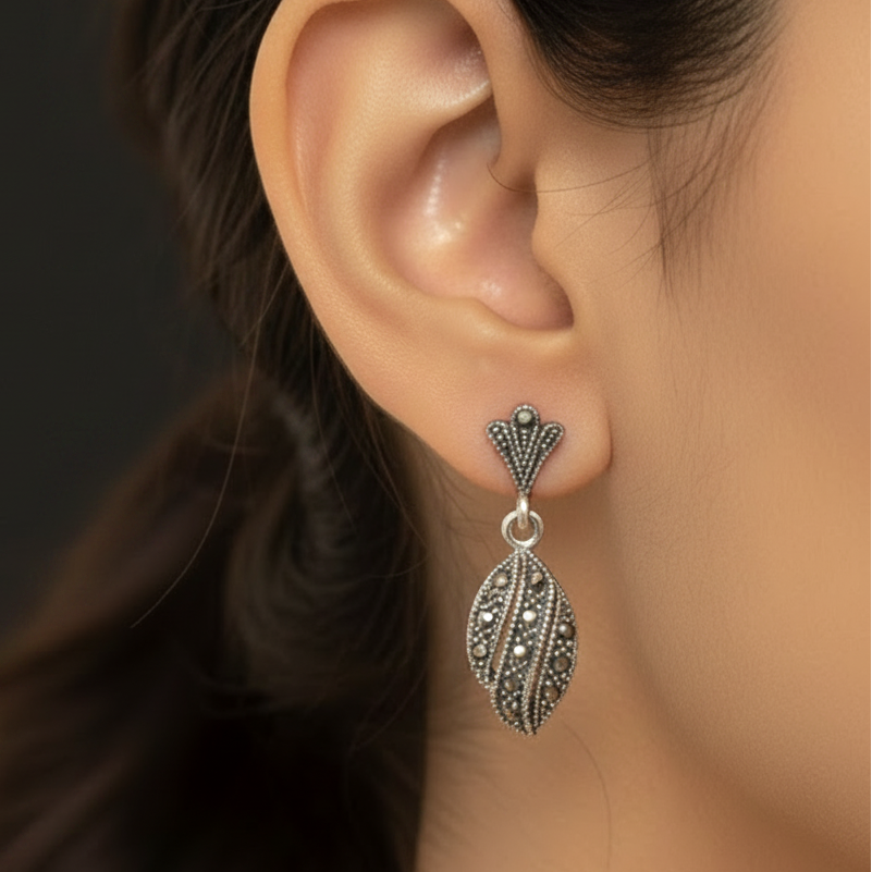 Pure Silver Marcasite Minimalist Earrings