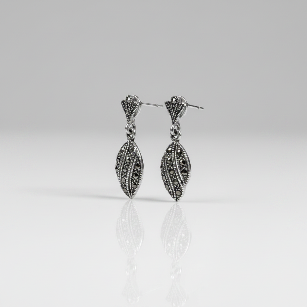 Pure Silver Marcasite Filigree Earrings