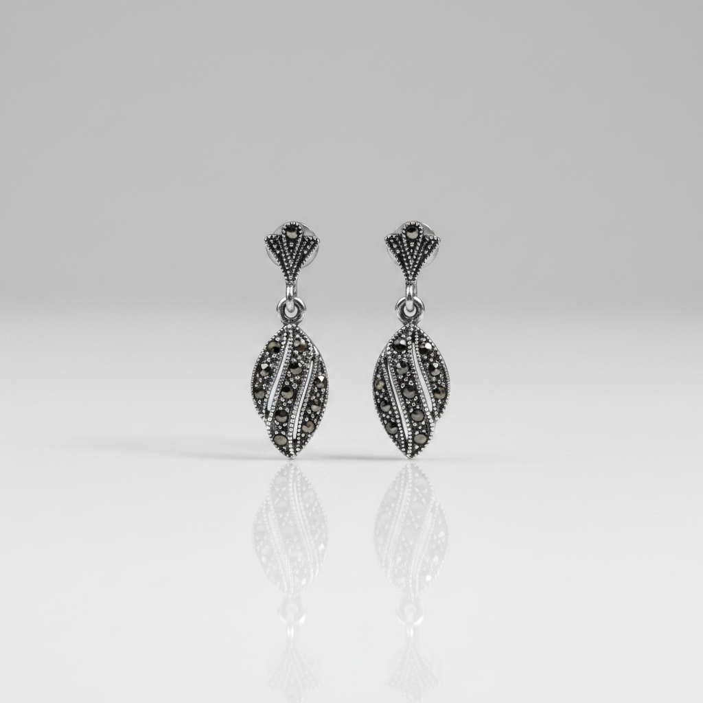 Pure Silver Marcasite Filigree Earrings