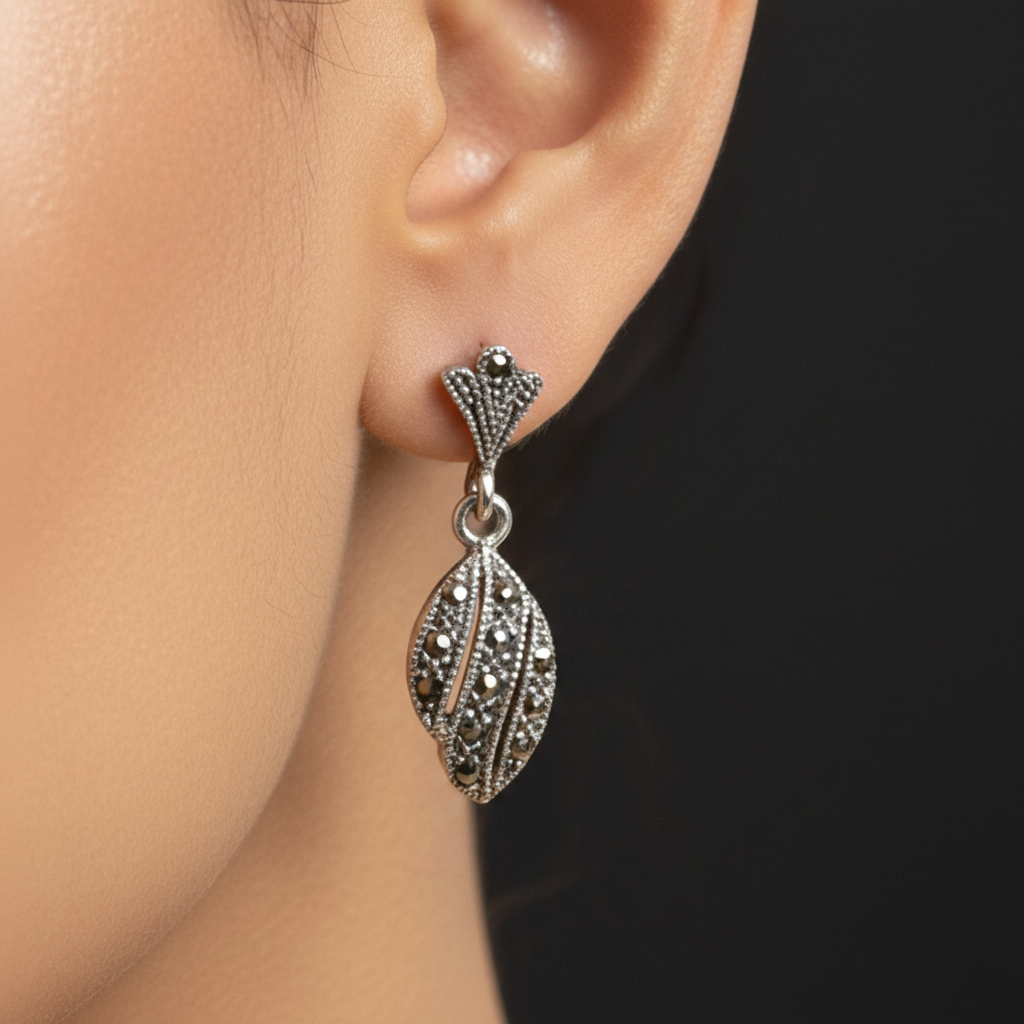 Pure Silver Marcasite Filigree Earrings