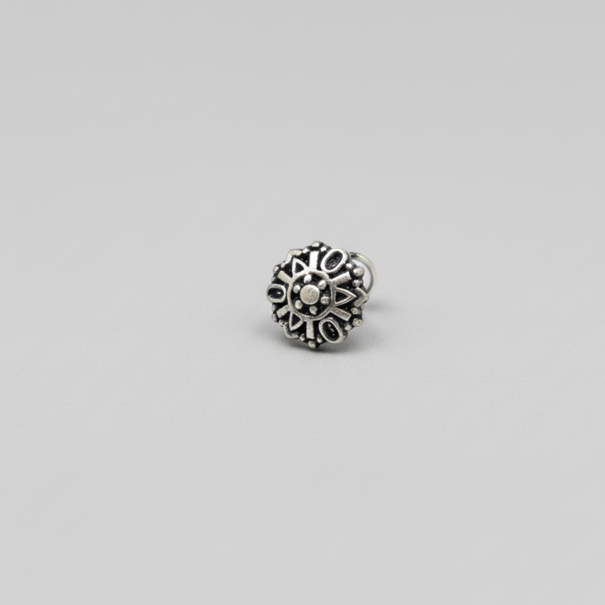 Sunburst Circle Nose Pin – 925 Sterling Silver