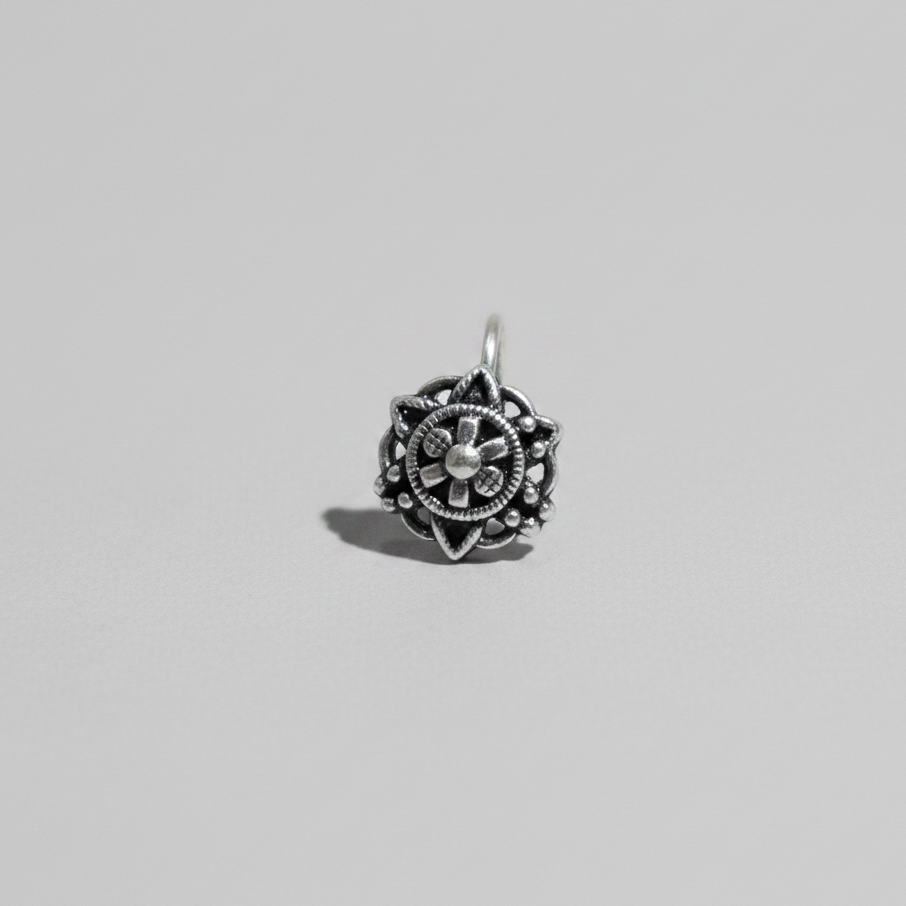 Mandala Circle Nose Pin – 925 Sterling Silver