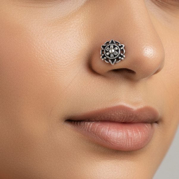 Mandala Circle Nose Pin – 925 Sterling Silver