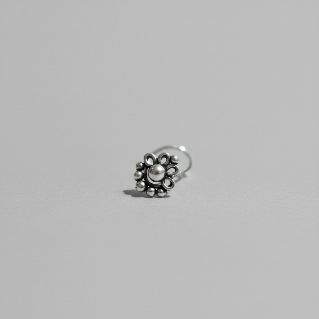 Traditional Floral Motif Nose Pin – 925 Sterling Silver