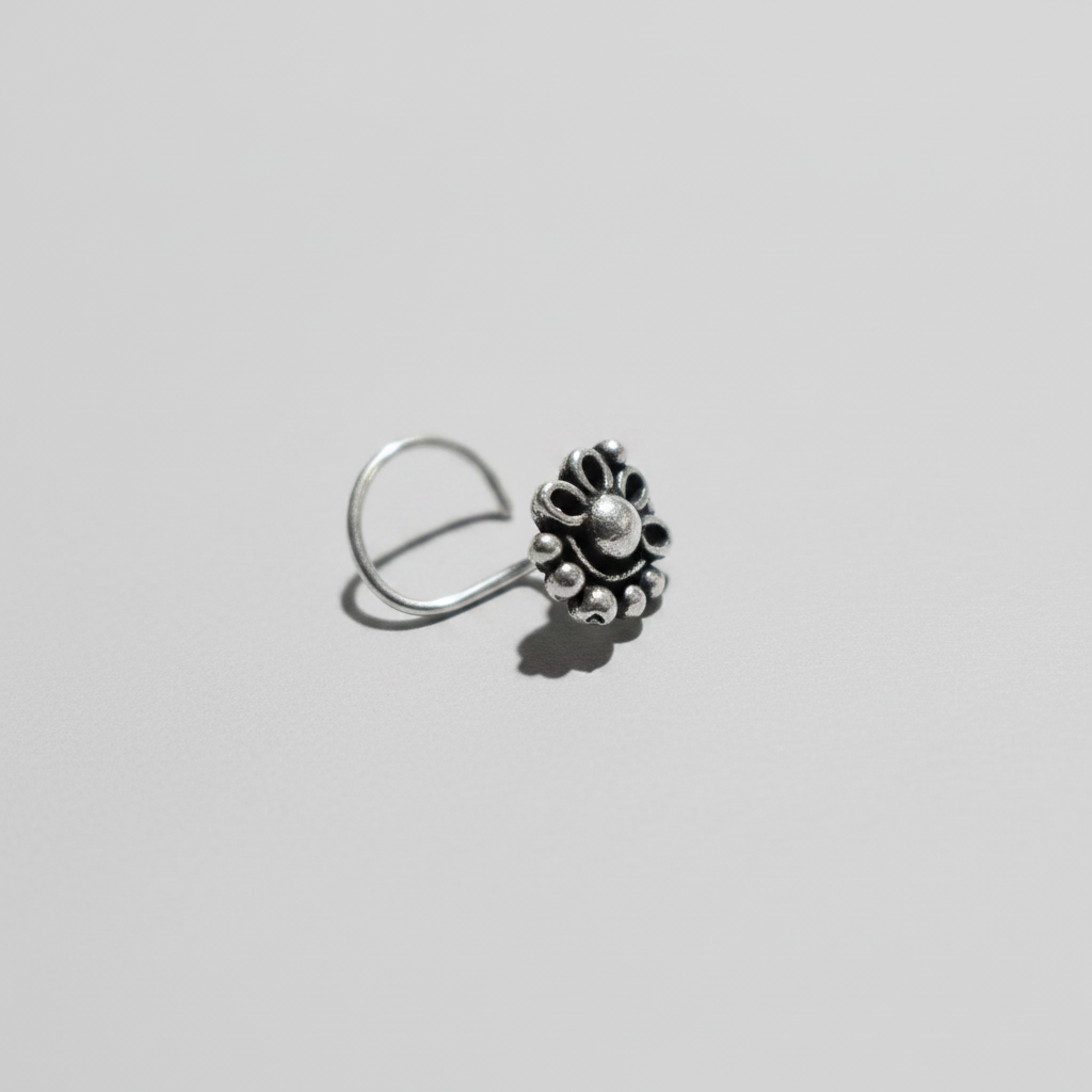 Traditional Floral Motif Nose Pin – 925 Sterling Silver