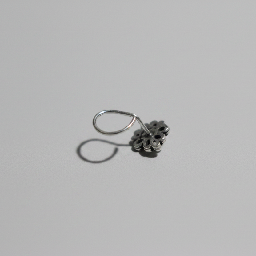 Traditional Floral Motif Nose Pin – 925 Sterling Silver