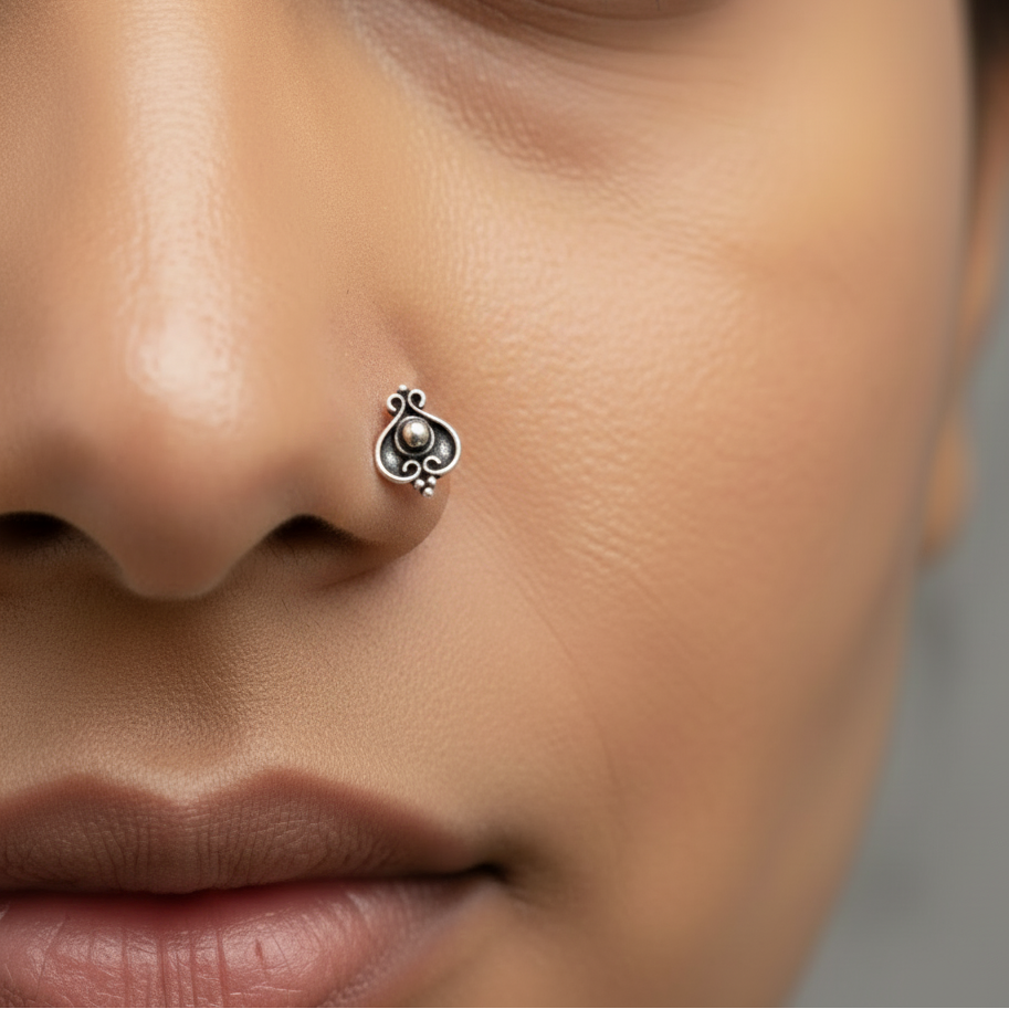 Betel Leaf Statement Nose Pin – 925 Sterling Silver
