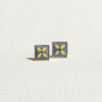 Handpainted Yellow Floral 92.5 Sterling Silver Stud Earrings